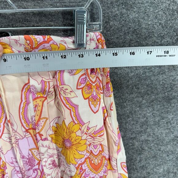 Zara Pants Women M Medium Beige Floral High Rise Chino Drawstring Flat Front - Picture 3 of 7